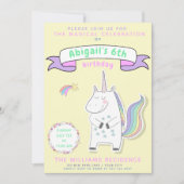かわいいユニコーン |女の子の誕生日パーティー招待状 招待状 (正面)
