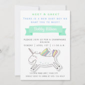 かわいいユニコーン |挨拶とミーティング新生児 招待状 (正面)