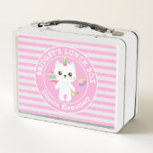 かわいいユニコーン – 猫ピンクのストライプの女のパーソナライズされた子 メタルランチボックス (裏面)