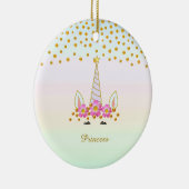 かわいいユニコーン、花と金の紙吹雪 セラミックオーナメント (右)