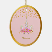 かわいいユニコーン、花と金の紙吹雪 セラミックオーナメント (右)