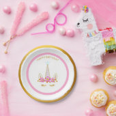 かわいいユニコーン、花と金の飾り紙 ペーパープレート (パーティー)