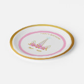 かわいいユニコーン、花と金の飾り紙 ペーパープレート (アングル)