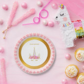 かわいいユニコーン,花と金ゴールド紙吹雪誕生日P ペーパープレート (パーティー)