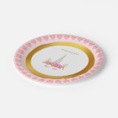 かわいいユニコーン,花と金ゴールド紙吹雪誕生日P ペーパープレート (アングル)