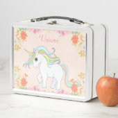 かわいいユニコーン&花オンライトピンク メタルランチボックス (インサイチュ)