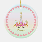 かわいいユニコーン、花、ハート、金ゴールド紙吹雪 セラミックオーナメント (裏面)