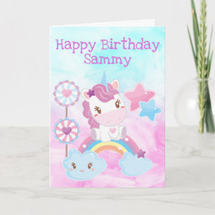 かわいいユニコーン、虹 & ロリポップの誕生日 カード
