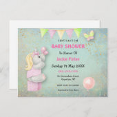 かわいいユニコーン/蝶ベビーシャワー招待状 ポストカード (正面/裏面)