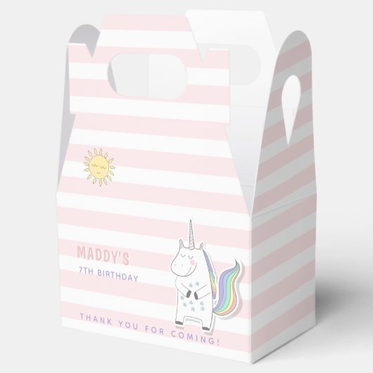 かわいいユニコーン – 赤面ピンクストライプの子供の誕生日 フェイバーボックス (オープン)