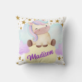 かわいいユニコーン&金ゴールド星名 クッション (正面)