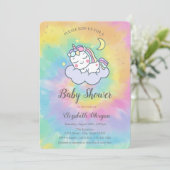 かわいいユニコーン 雲 星 タイダイ ベビーシャワー 招待状 (スタンド正面)