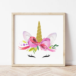 かわいいユニコーン，魔法のユニコーン，女の子子供部屋，ピンク フォトプリント           