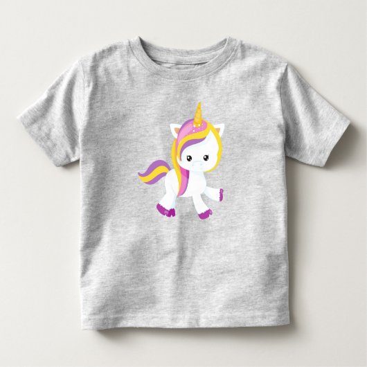 かわいいユニコーン，魔法ユニコーン，かわいいユニコーン トドラーTシャツ (正面)