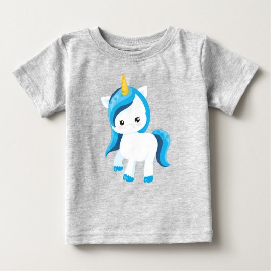 かわいいユニコーン，魔法ユニコーン，冬，雪 ベビーTシャツ (正面)