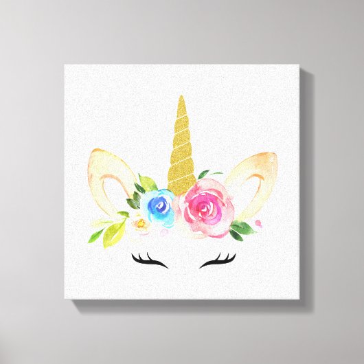 かわいいユニコーン,魔法ユニコーン,女の子子供部屋,ピンク キャンバスプリント (正面)