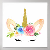 かわいいユニコーン，魔法ユニコーン，女の子子供部屋，ピンク ポスター (正面)