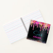 かわいいユニコーン 黒のグリッター 誕生日 モノグラム ノートブック (内部)