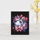 かわいいユニコーン 4th of July 女の子 キッズ アメリカ国旗 カード (黄色い花)
