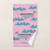 かわいいユニコーンNARWHALクジラ海の子供たちの名前ピンク バスタオルセット (ハンドタオル)