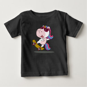 かわいいユニコ遊ーンのスケートボード ベビーTシャツ