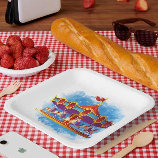 かわいいユニセックスキッズ回転木馬追加文字 ペーパープレート (ピクニック)