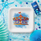 かわいいユニセックスキッズ回転木馬追加文字 ペーパープレート (パーティー)