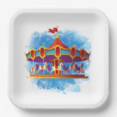 かわいいユニセックスキッズ回転木馬追加文字 ペーパープレート (正面)