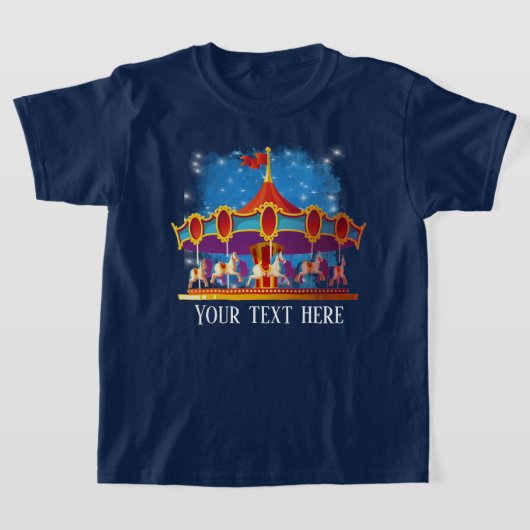 かわいいユニセックスキッズ回転木馬追加文字 Tシャツ (レイダウン)