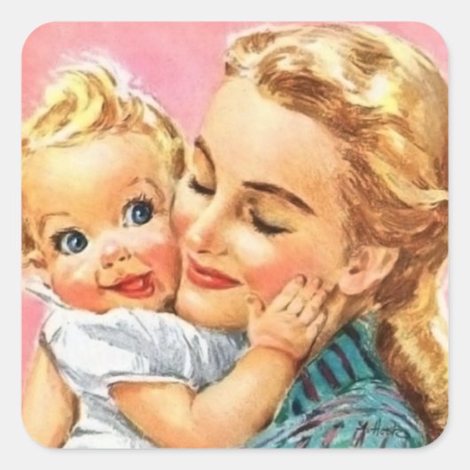 かわいいユニセックスベビーマムレトロヴィンテージ スクエアシール (正面)