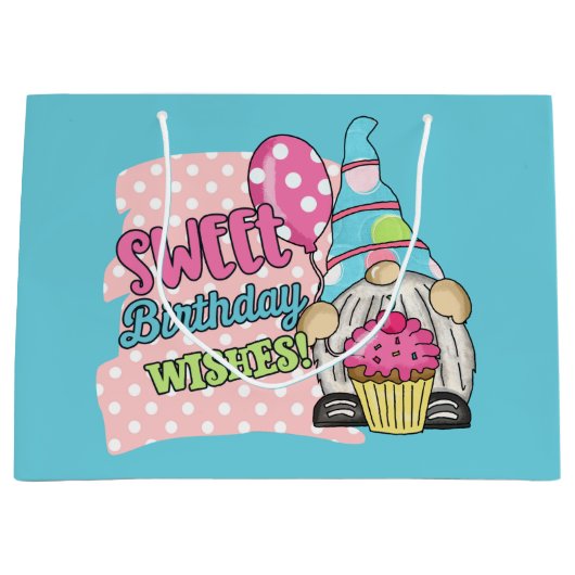 かわいいユニセックス格言誕生日の願い ラージペーパーバッグ (正面)