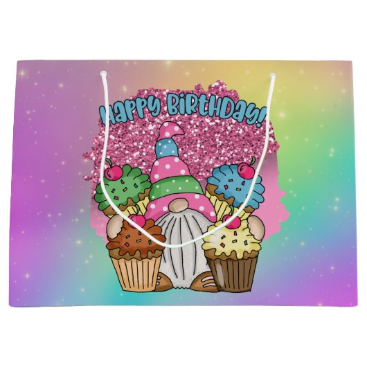 かわいいユニセックス誕生日格言 ラージペーパーバッグ (正面)