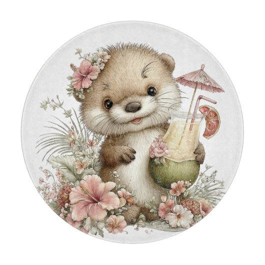 かわいいユニークな夏のテーマの赤ちゃんカワウソ カッティングボード (正面)