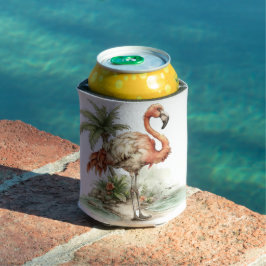 かわいいユニークな夏のビーチの風景 フラミンゴと一緒に 缶クーラー