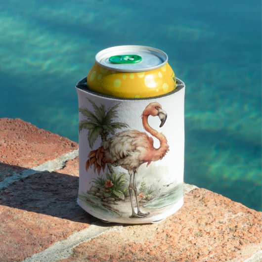 かわいいユニークな夏のビーチの風景 フラミンゴと一緒に 缶クーラー (インサイチュ プール)