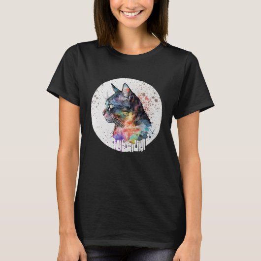 かわいいユニークオリジナルアート水彩猫d tシャツ (正面)