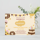 かわいいユニークドナッツケーキアイスクリームkidの誕生日 招待状 (スタンド正面)