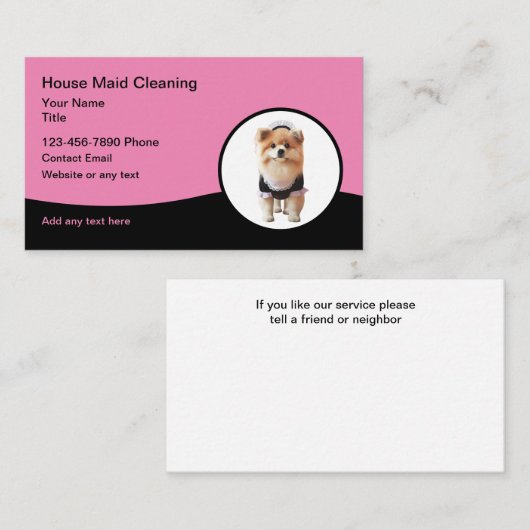 かわいいユニークハウスクリーニングメイドビジネスカード 名刺 (正面/裏面)