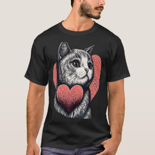 かわいいユニークハッピーバレンタインデー猫ヘア Tシャツ