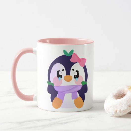 かわいいユニークペンギンを壊した マグカップ (ドーナツ)