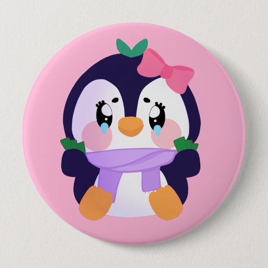 かわいいユニークペンギンを壊した 缶バッジ (正面)