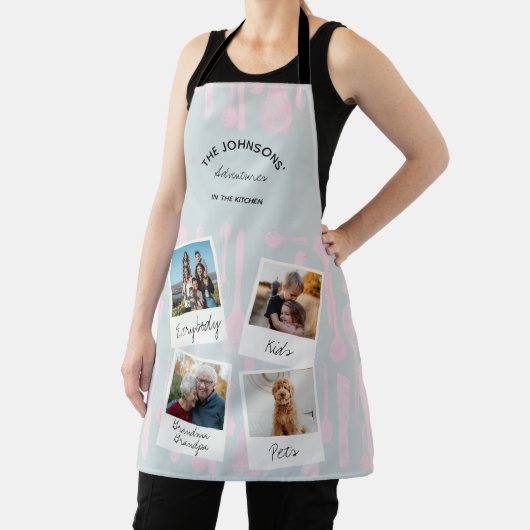 かわいいユニーク家族のコラージュ写真ピンクの器具 エプロン (インサイチュ)
