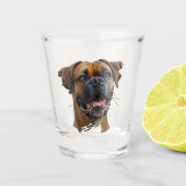 かわいいユニーク金ゴールドブラックボクサードッグパパ恋人の写真 ショットグラス (正面)