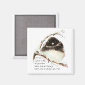 かわいいユンコの鳥、聖書、マタイ 11:28、休息 マグネット (正面/裏面)
