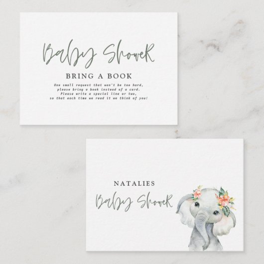 かわいいユーカリ象の赤ちゃんシャワー本をもたらす ノートカード (正面/裏面)