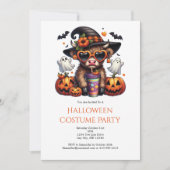 かわいいユーモアあふれるハイランド牛コーヒー ハロウィンパーティー 招待状 (正面)