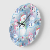 かわいいユーモアあふれる冬の季節の雪だるま水彩画アート ラージ壁時計 (傾斜)
