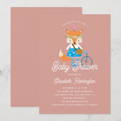 かわいいユーモアたっぷりのキツネの赤ちゃんシャワー。森の動物ピンク 招待状 (正面/裏面)