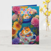 かわいいユーモアたっぷりのシリアンハムスターの誕生日カード カード (黄色い花)