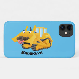 かわいいユーモアたっぷりの黄色いブルドーザーのアニメキャラクター iPhone 11 ケース